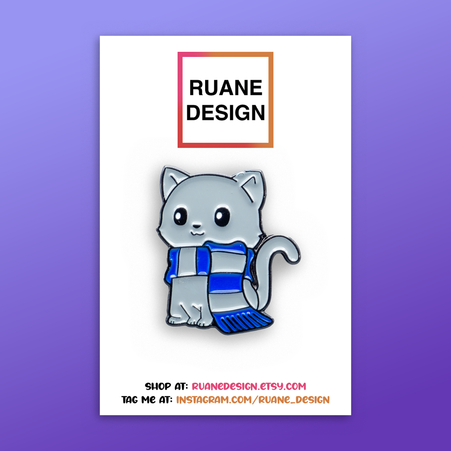 Charming Light Grey Cat Scarf Enamel Pin