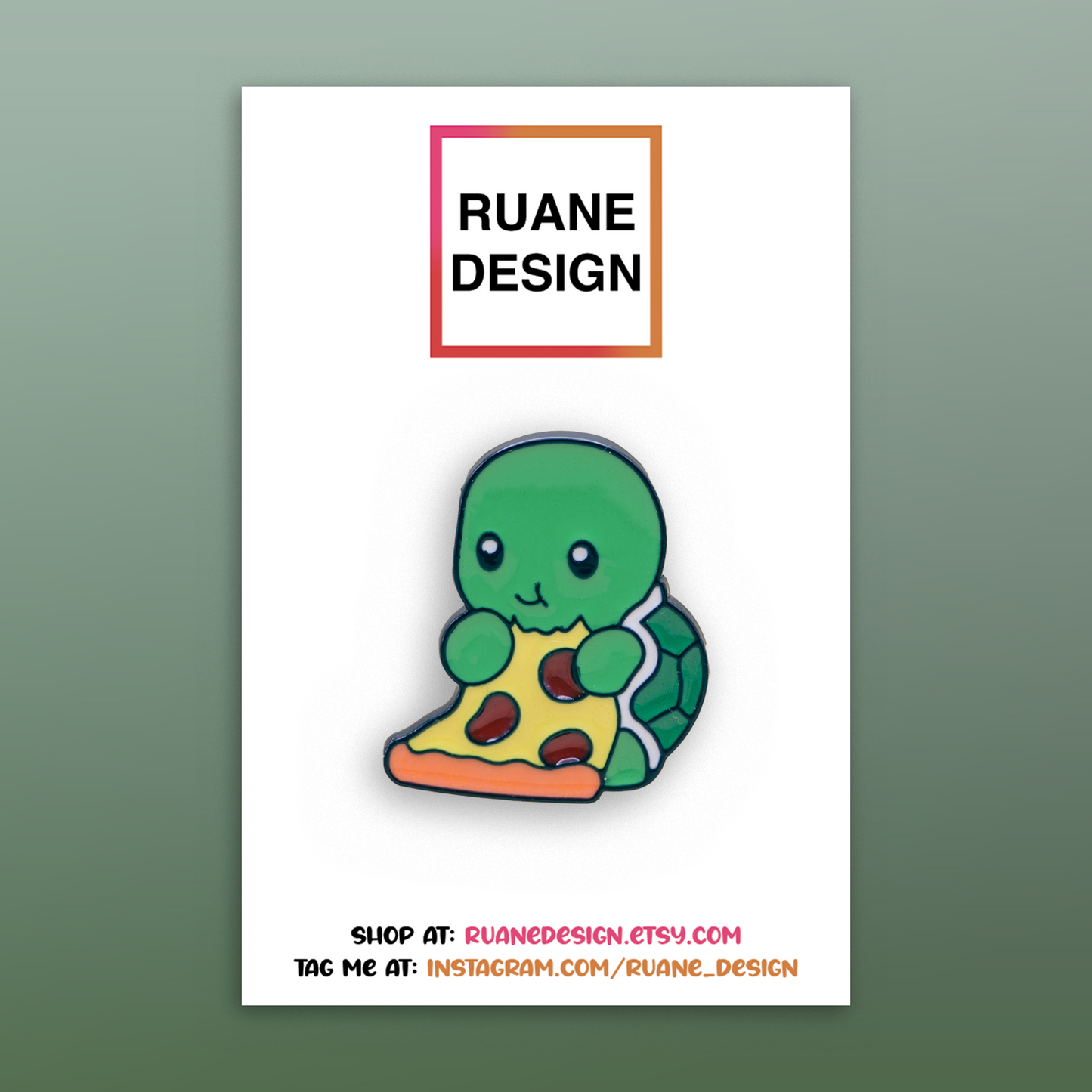 Adorable Green Turtle Eating Pizza Enamel Pin