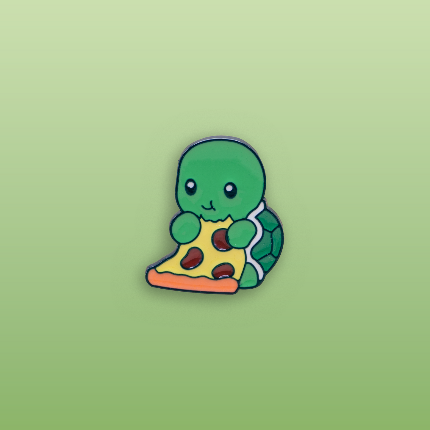 Adorable Green Turtle Eating Pizza Enamel Pin
